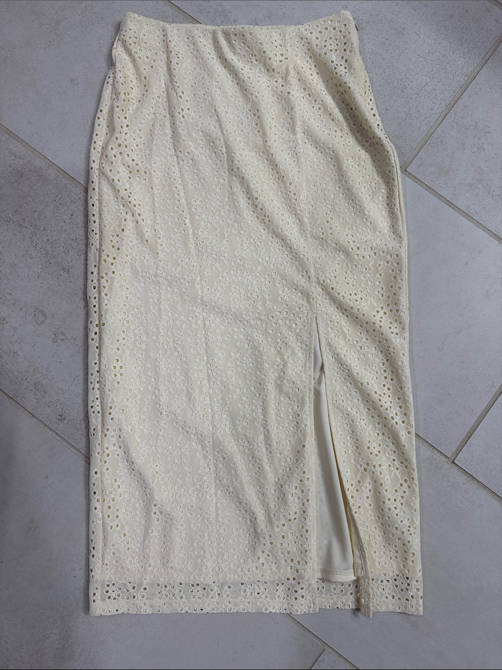 a new day Cream Eyelet Pencil Skirt with Slit